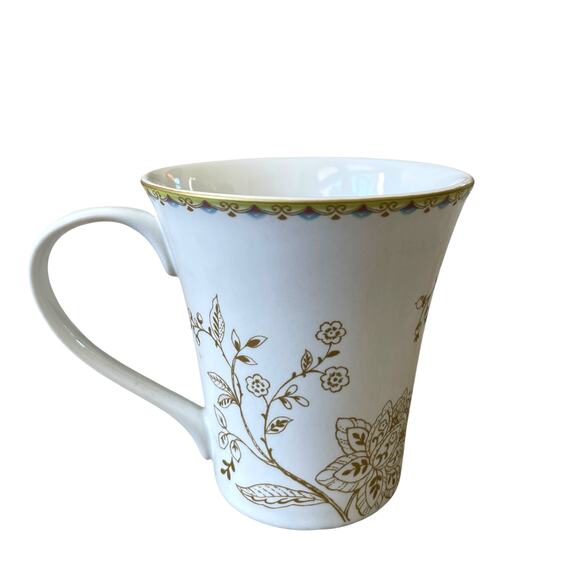 222 Fifth Peacock Garden Porcelain Mug Set of 4 Teal Gold Floral Scroll NEW - Picture 9 of 16